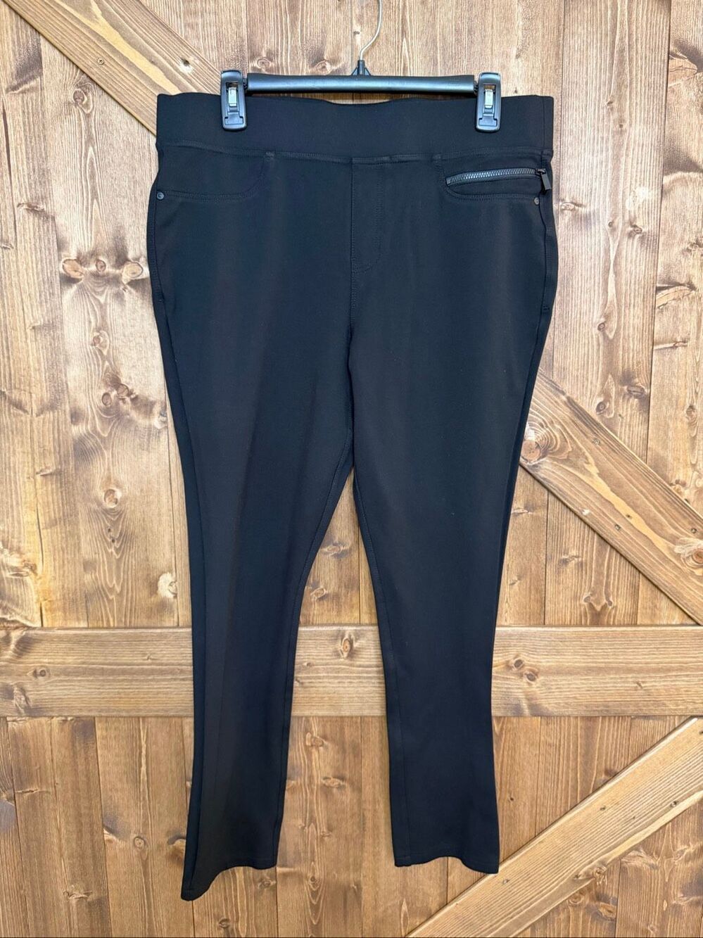 DKNY Jeans Women’s L Black Pull On Skinny Pants Stretch Zip Pocket 34x27(9398)